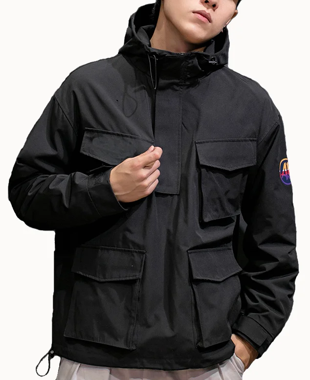 Wholesale custom fashion streetwear hip hop 100% polyester windbreaker for men