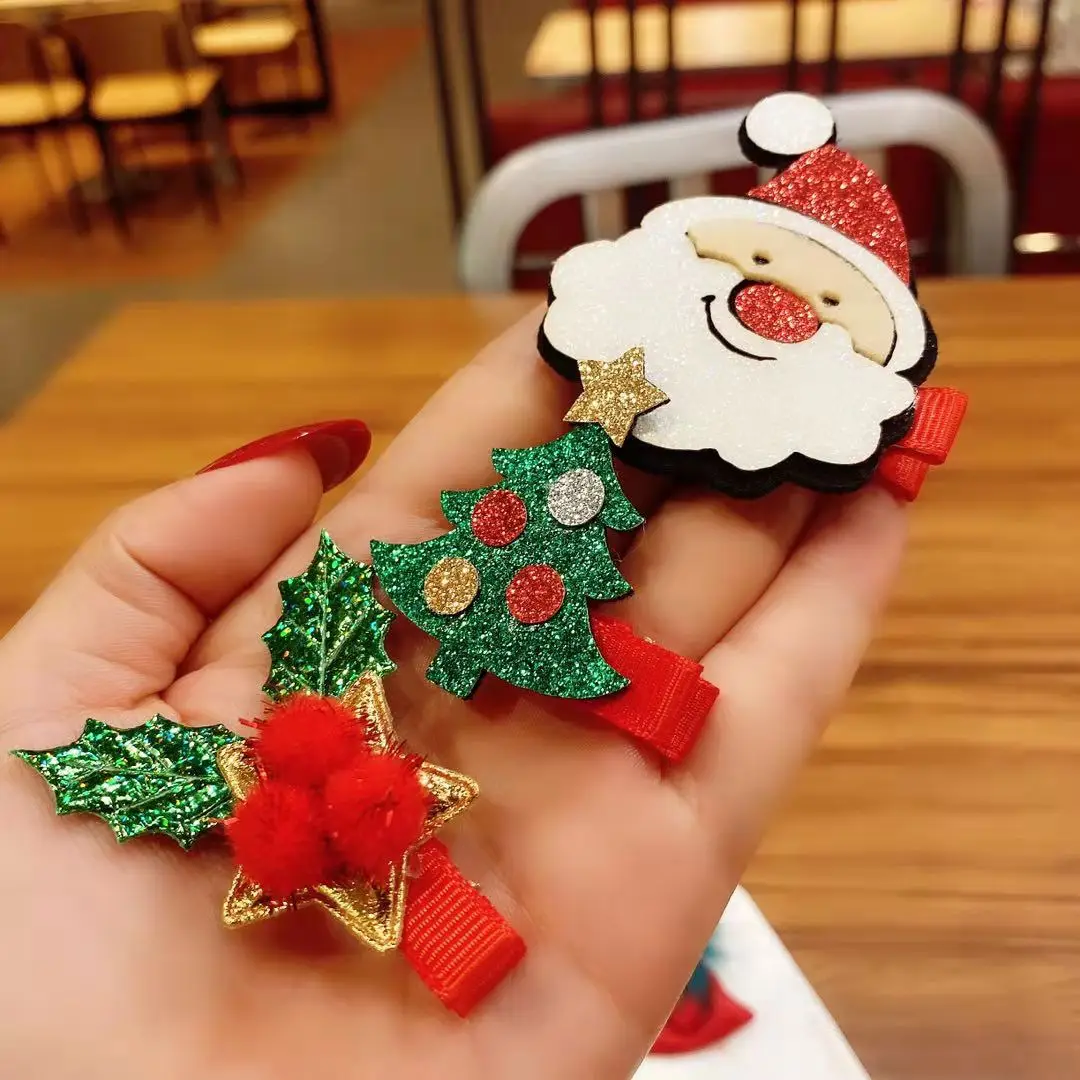 Unique Christmas Snowman hairpins gifts 5pcs/set Cute elk deer hair clips Santa Hairgrips Set for Children