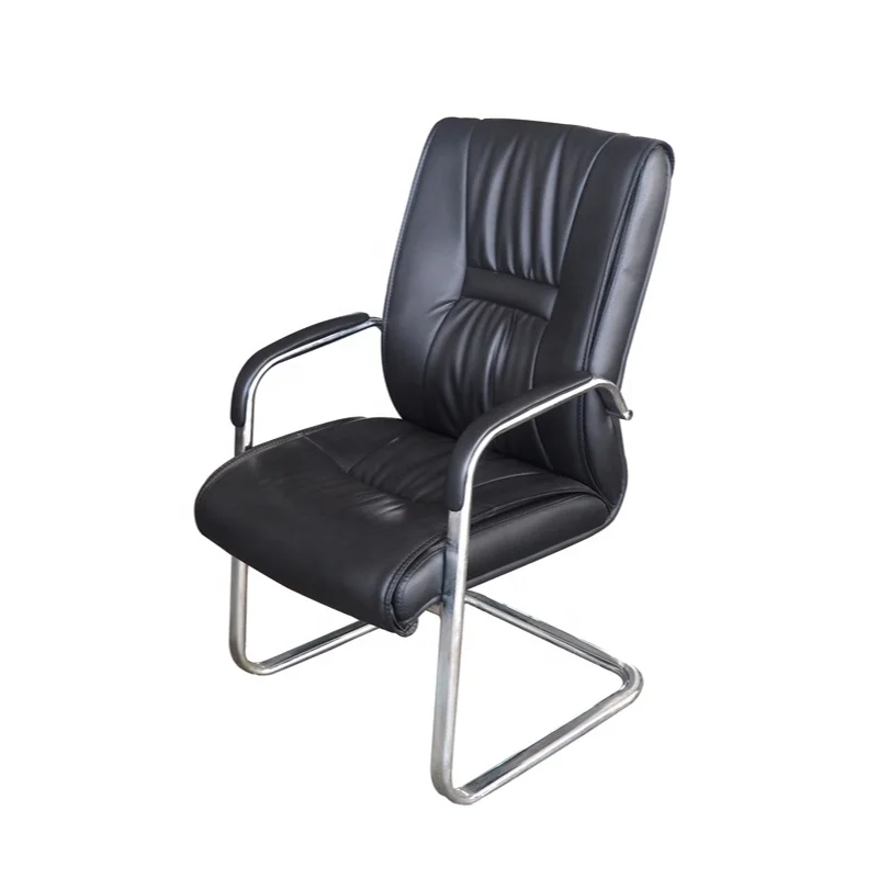 Fixed Metal Frame Executive Visitor Chair Mid-back Leather Meeting Office Chair