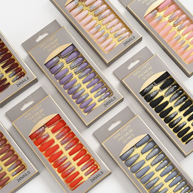 Wholesale False Nail Tip Ballet Long Fake Nails Full Cover Press On Artificial Fingernails Matte Frosted Gradient Design Nails