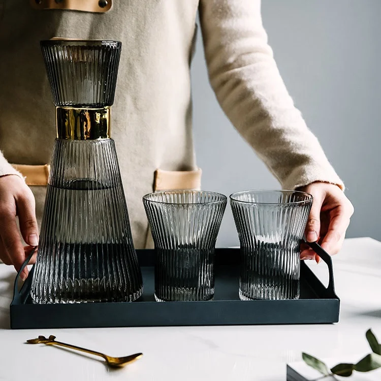 Стеклянная бутылка для холодной воды в японском стиле, домашний набор кувшинов и чашек, креативный набор полосатых чашек для сока и питья