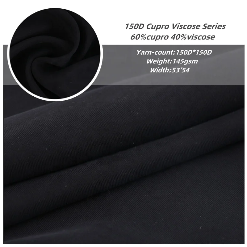 wholesale 100 cupro twill  fabric 145gsm 150D 60% cupro 40% viscose twill fabric for dress