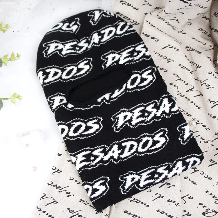 manufacturers designer black knitted custom logo one hole balaclava ski mask
