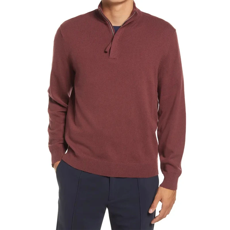 100%cashmere Men Sweater Custom Zip Front Knitted Winter Clothes for Men Crew Neck Print Pattern Picture Thick Pullover 50pcs