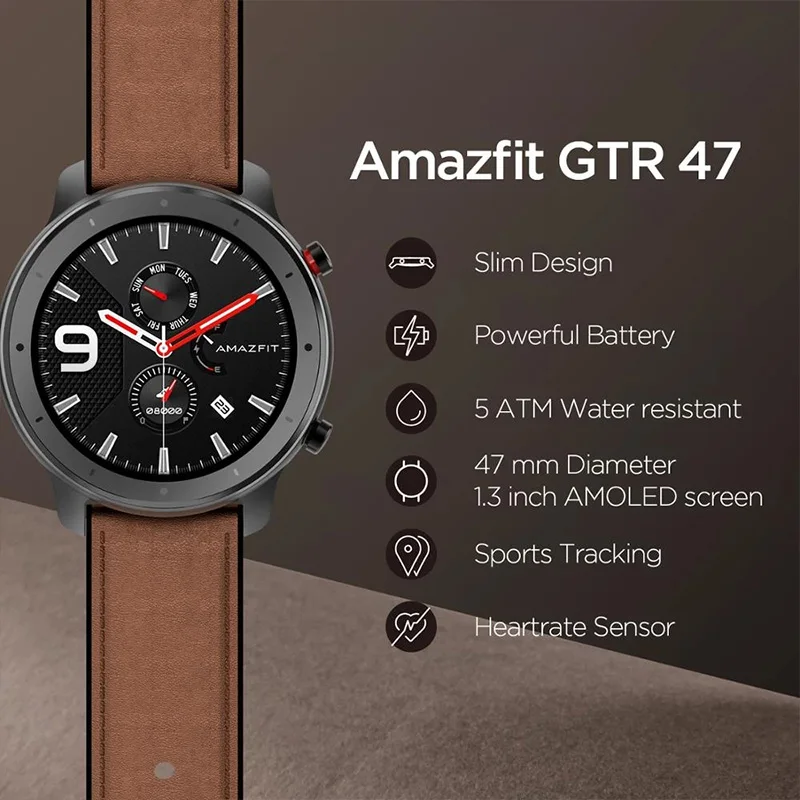 Original Xiaomi Amazfit GTR 47mm 5ATM Smart Watch Control Music GPS 20 Days Battery Life Smartwatch
