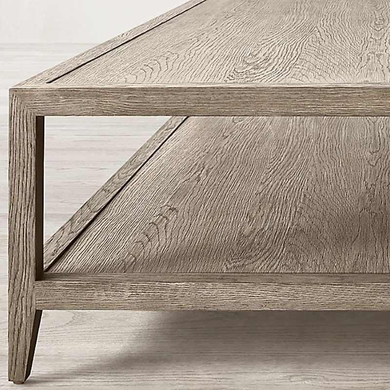 New Sales Home Furniture Living Room French Style Solid Oak Wood Brush Rectangle Antique Coffee Table