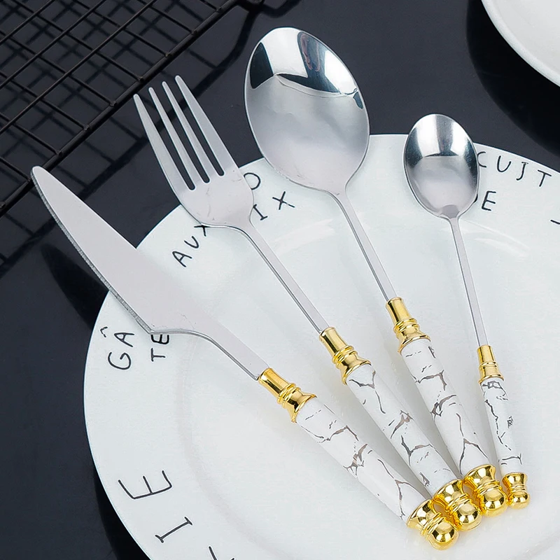 GEMEI Porcelain Handle Stainless Steel Tableware 24 Piece Cutlery Set Gift Packing Knife Fork Spoon Flatware Set