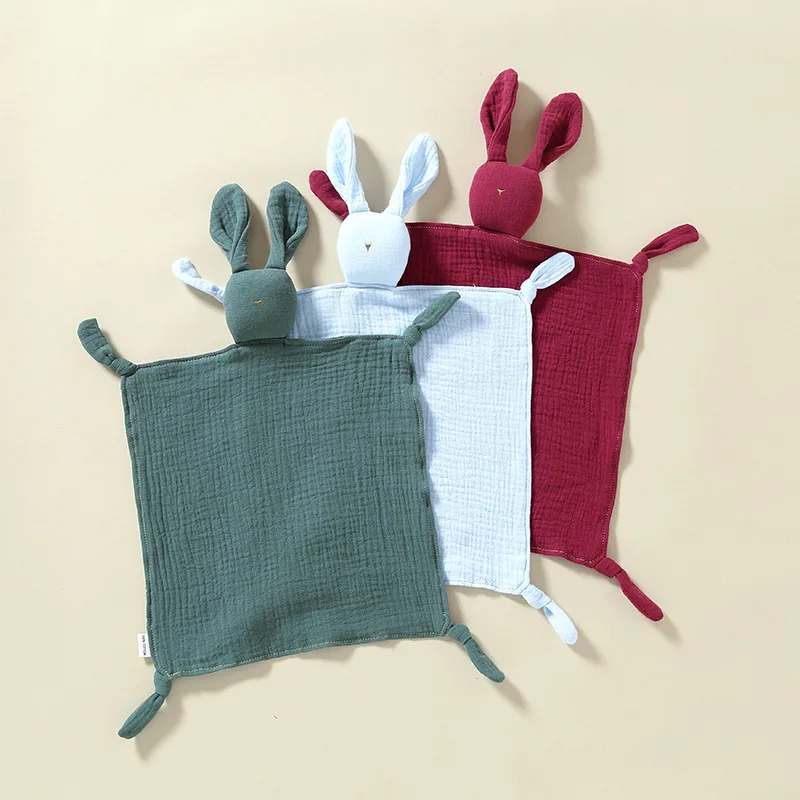 100% Cotton Baby Security Blanket Solid Color Bunny Baby Comfort Blanket Toys For Baby Sleeping