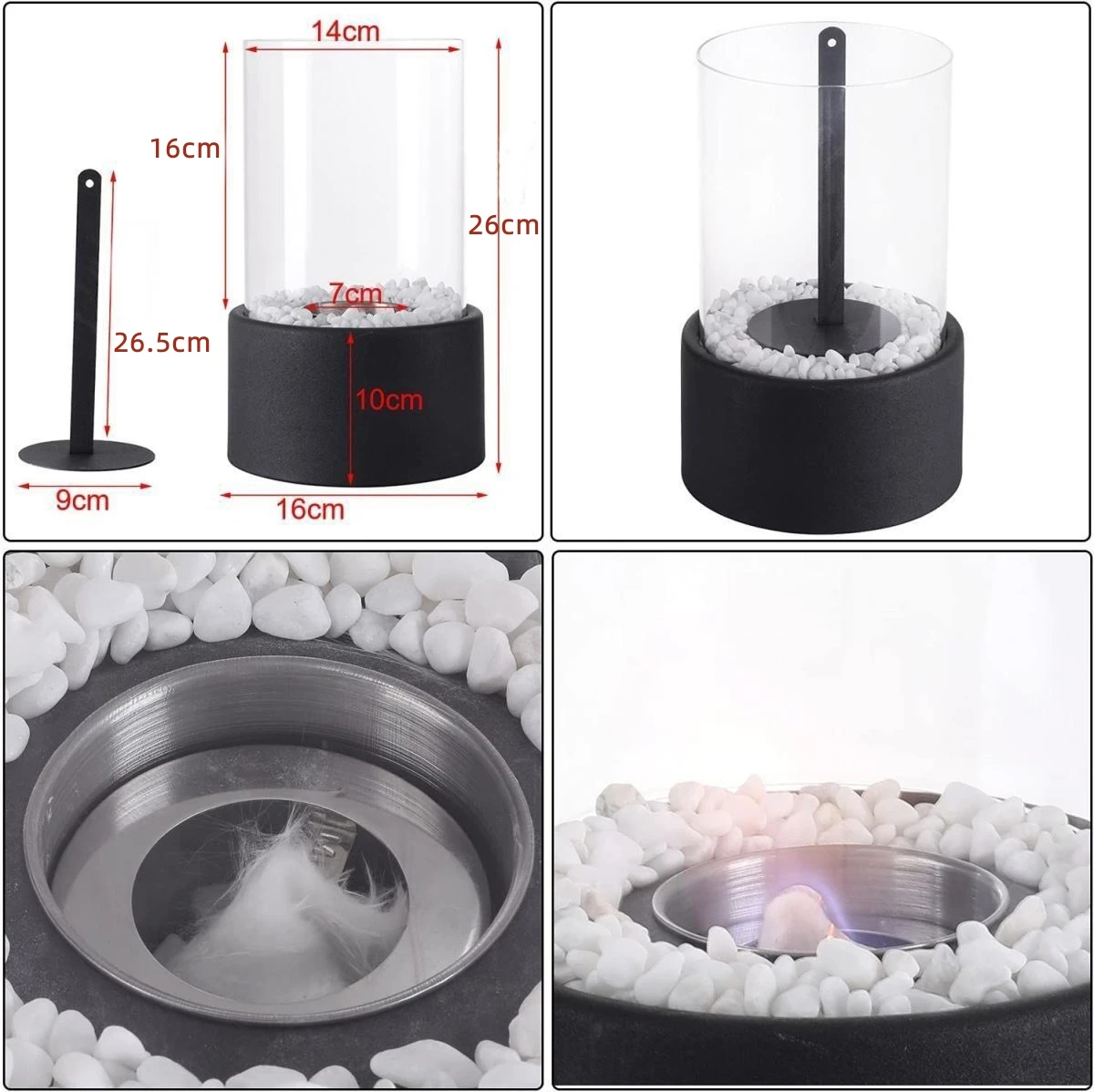 Free standing Glass cover fireplace indoor outdoor true-fire iron round small convenient alcohol heater portable