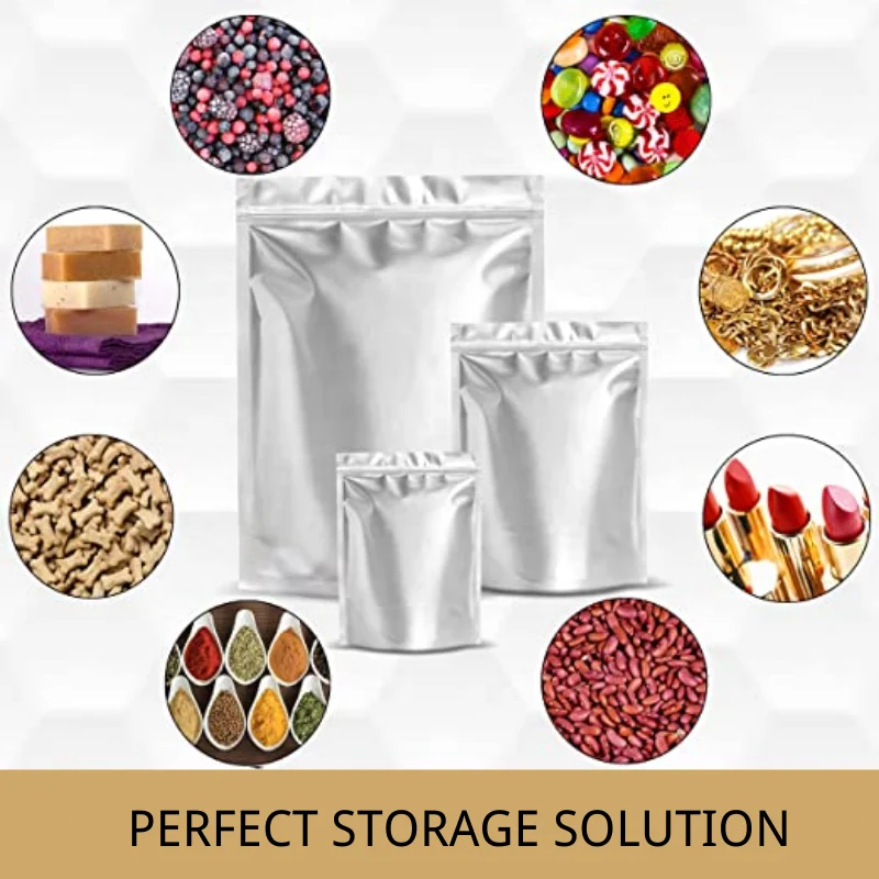 Heat Seal Resealable 400CC Aluminum Foil Food Plastic Packaging Mylar Bags for Food Storage With Oxygen Absorbers