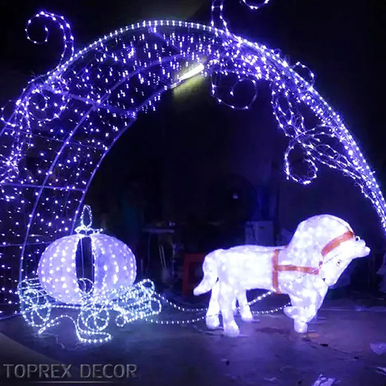 White Lighted Cinderella Pumpkin Horse Carriage Displays Motif 3D Lighted Life Size Horse Carriage Led Light Christmas Decor