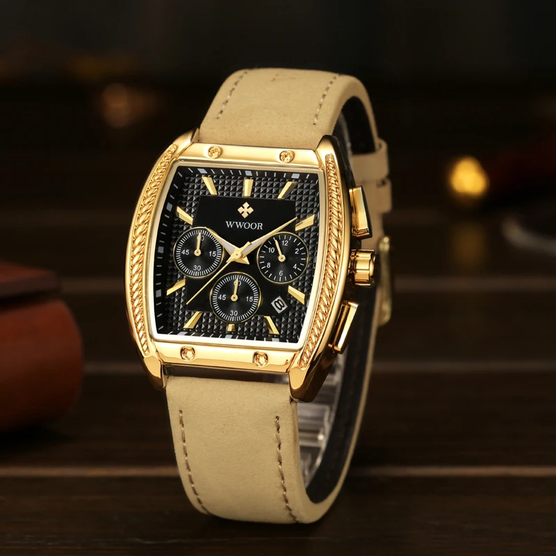 2023 Latest Models WWOOR 8848 Men Watch Genuine Leather Strap Sports Gold Quartz Wristwatch Montre Homme Luxury
