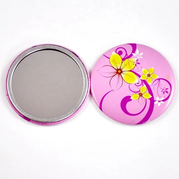 China Guangdong Factory Custom  Wholesale Tinplate Small Round Pocket mirror design 58 70 75mm Size Makeup MIRROR