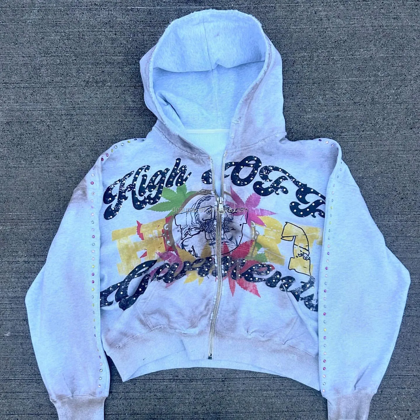 Dirty Wash DTG Printing Zip up Hoodie Custom Logo Heavy Weight 100% Cotton 400 500 600 GSM French Terry Streetwear Hoodies