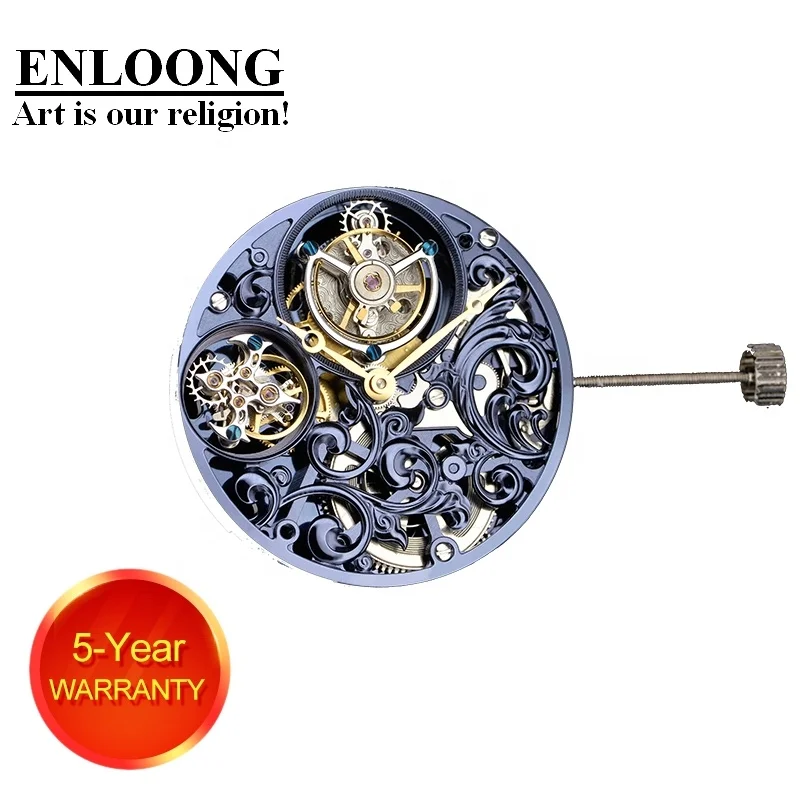 2020 ENLOONG Real Luxury Skeleton Double Tourbillon Movement with Manual Winding OEM ELT0583 Black Tourbillon Watch Movement