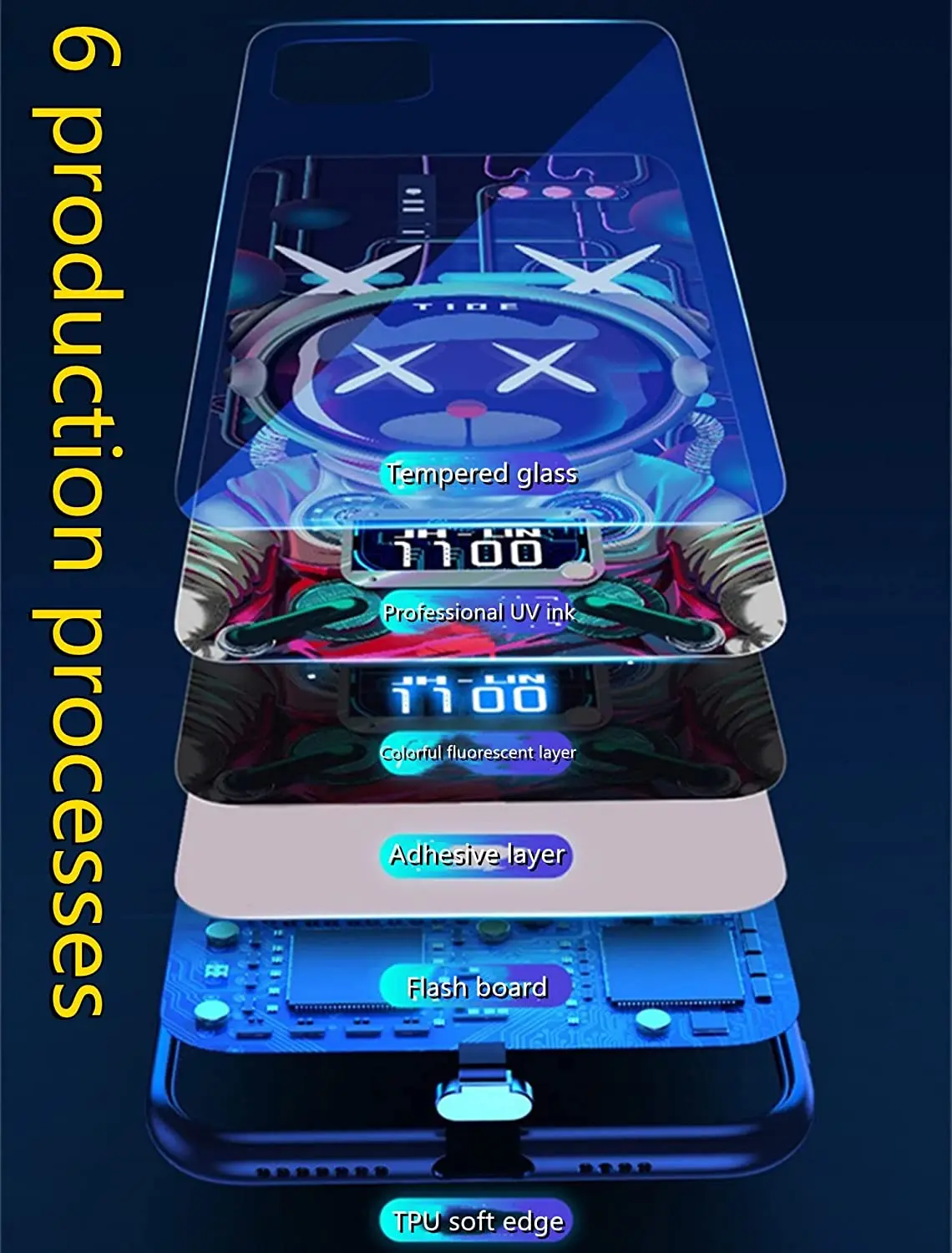 Anime Cartoon Cool Funny Skull Call Flash Night Glowing LED Tempered Glass Phone Case For iPhone 13 12 11 Pro Max XR 6 7 8 Plus