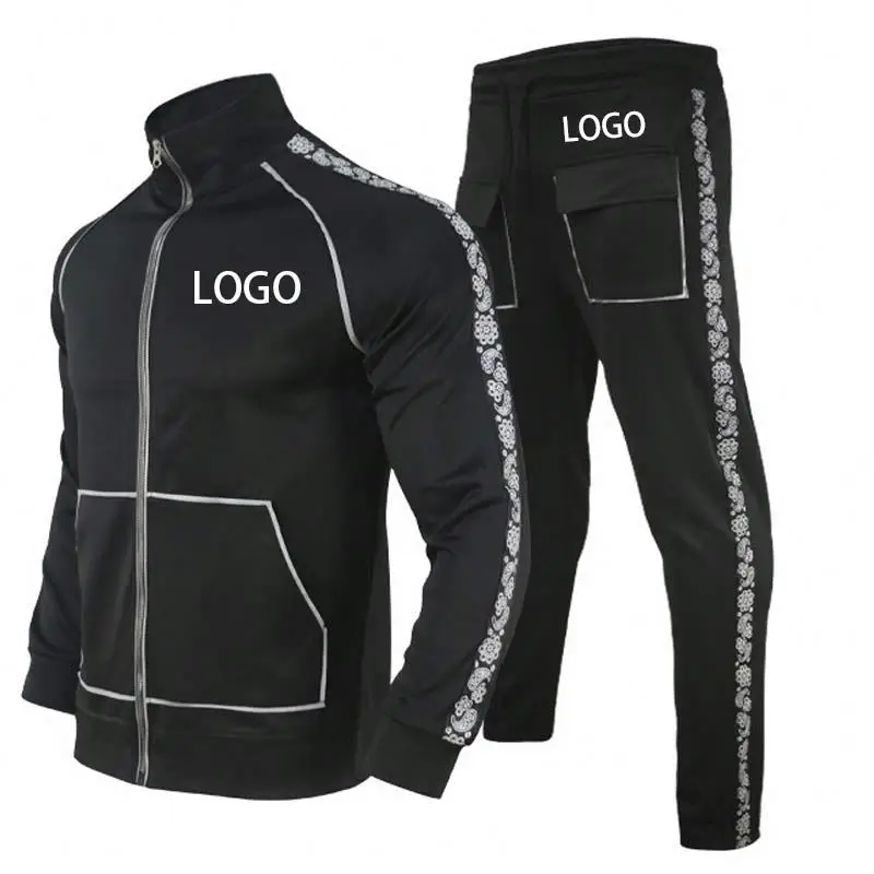 Plus Size Custom Brand Stripe Sweatsuit Jogging Solid 2 Piece Set Men Zipper Jogger Suits Reflective Jumpsuit Mens Training Sets