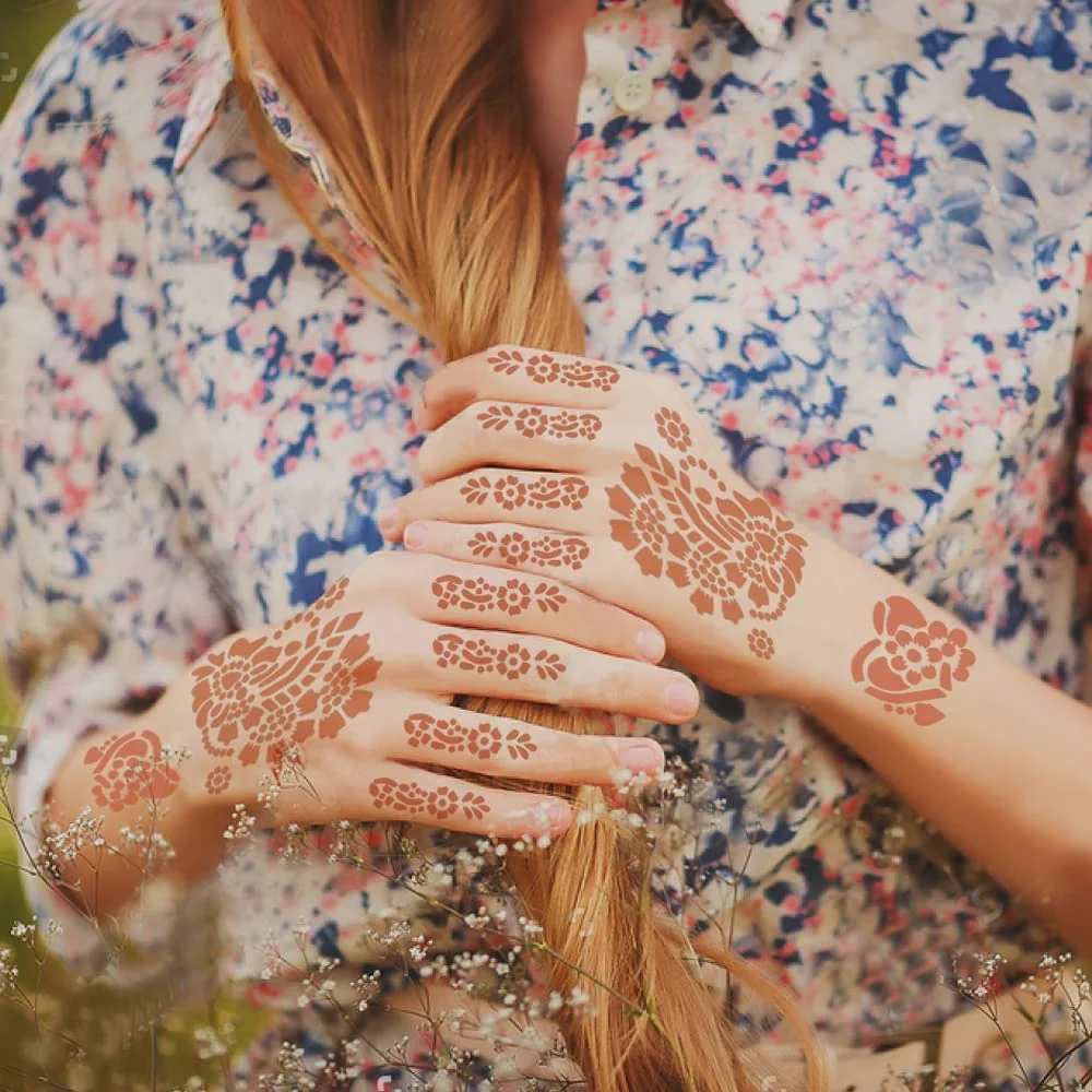 Hot Selling Hand Foot Arm Wrist Henna Painting India Stencil DIY Reusable India Henna Mehndi Feet Tattoo Henna Stencil Templates