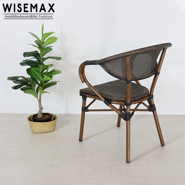 WISEMAX FURNITURE wholesale garden balcony aluminum furniture armrest rattan chair cane chair french cafe set bistro chair