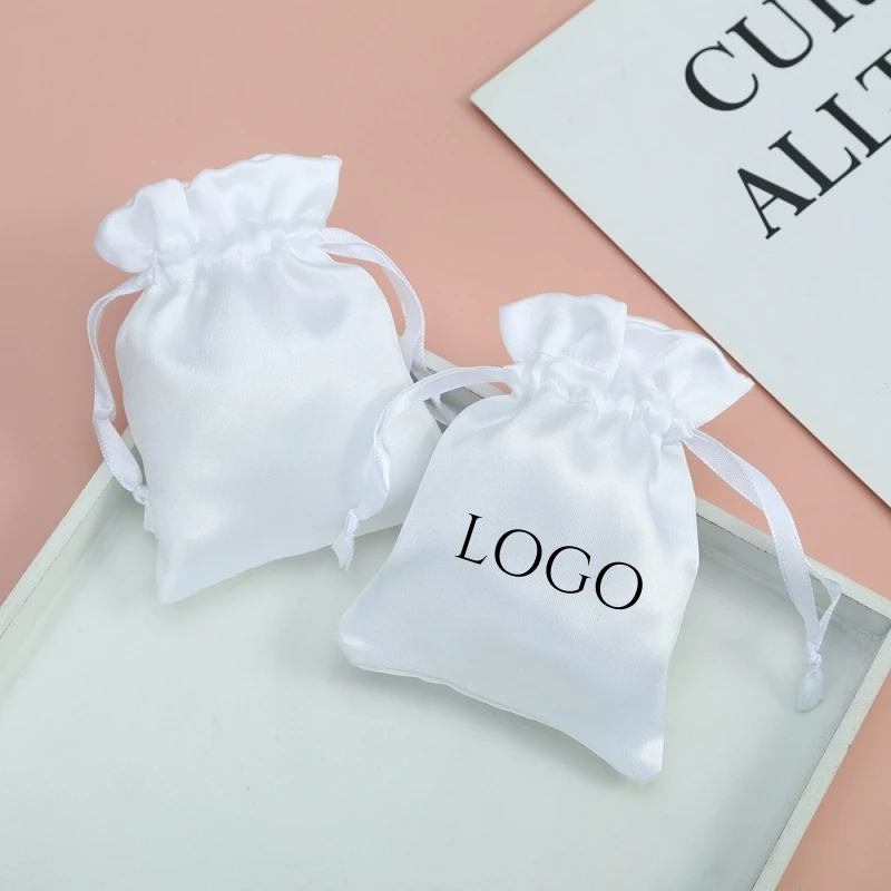 Eco-friendly Jewelry Pouch Large Custom Logo Printing Satin Wig Extension Hair Packaging Bags