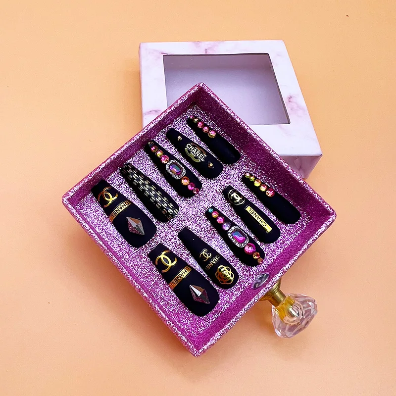 Customized private label crystal false  nails custom packaging box press on nail