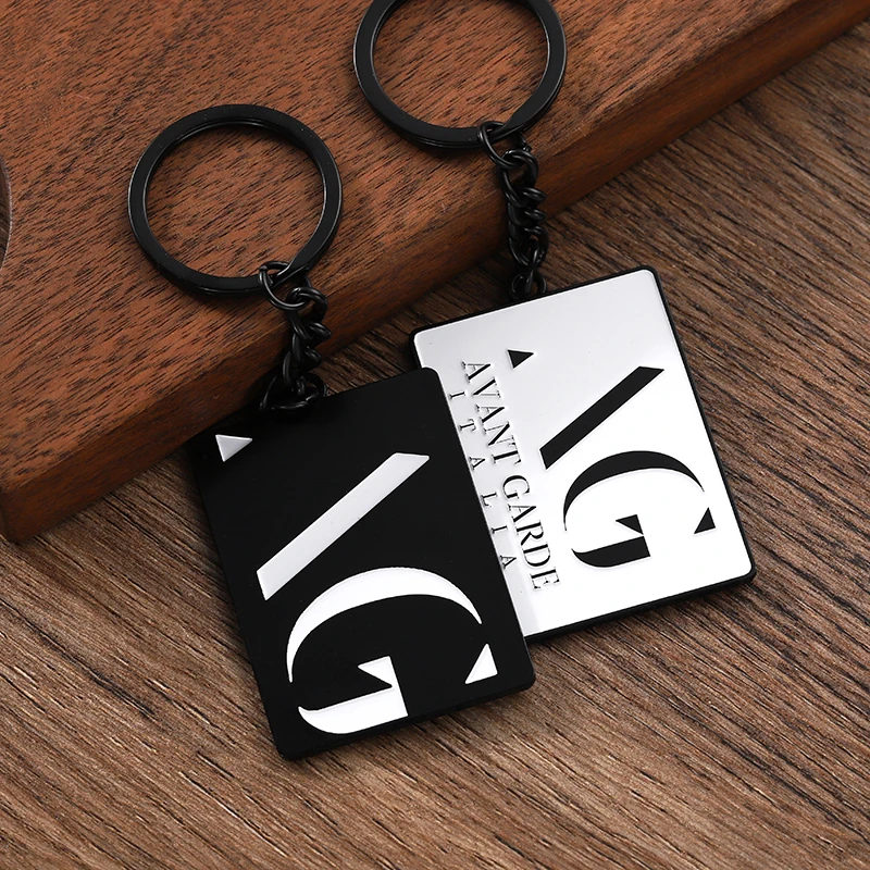 Customize Business Logo Brand Zinc Alloy Metal Keychain Logo White Black Rectangular Enamel Key Ring Holder for Advertising