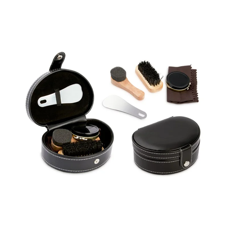 
5 accessaries black leather case shoe polish kit, travel shoe polish kit 