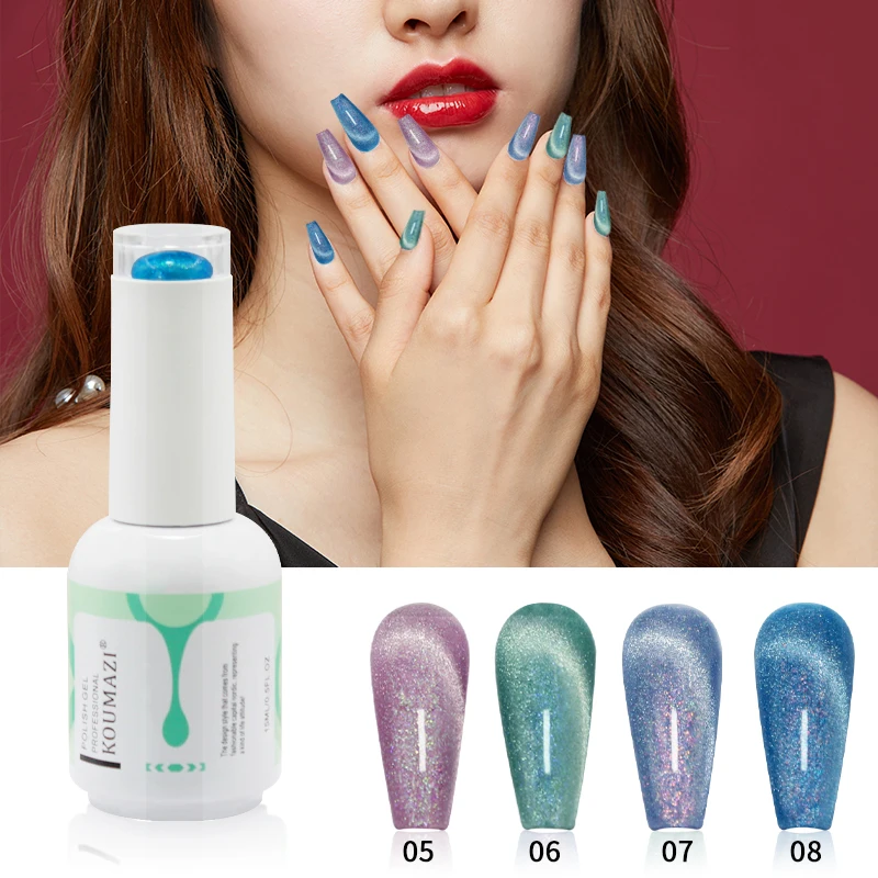 KOUMAZI Cat eye gel 2022 OEM/ODM Free Sample Ice cat eye UV Gel Polish Soak off Magnetic Gel Nail Polish Cat