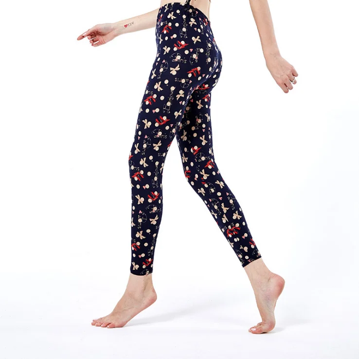
Fashion Europe and America bow print large size loose sanding print sexy leggings for women 