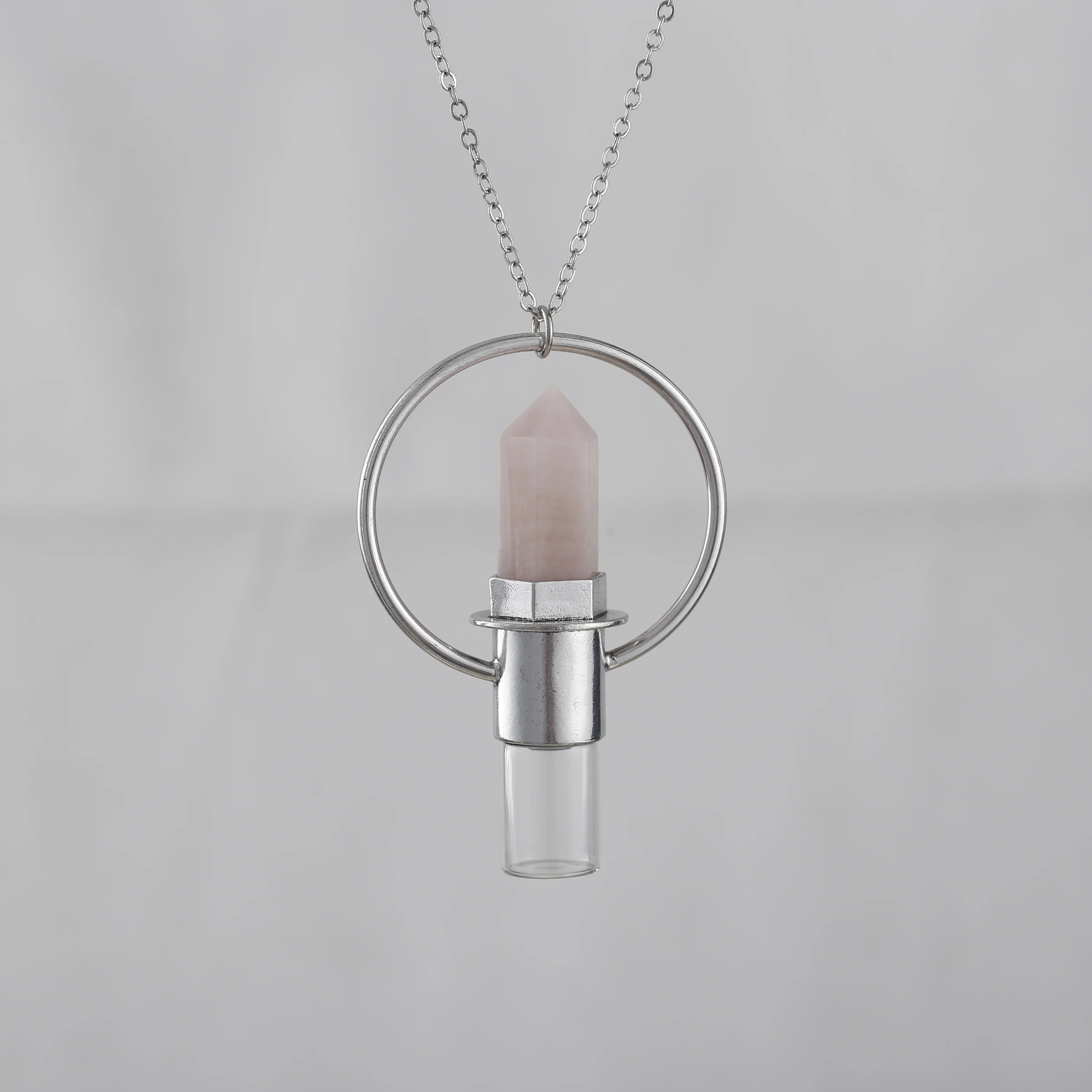 Retro Crystal Hexagonal Column Crystals Healing Natural Stone Jewelry Roller Ball Perfume Essential Oil Bottle Pendant Necklace