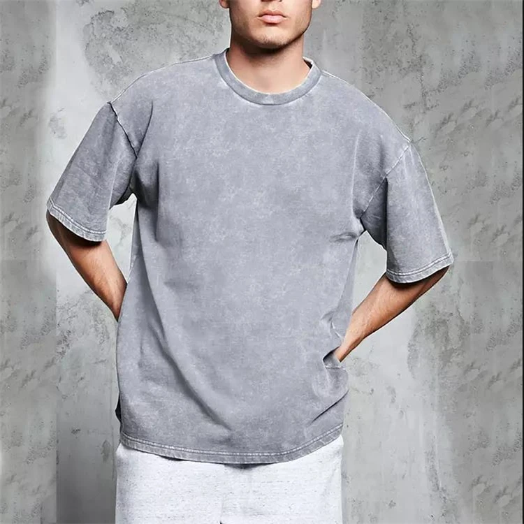 Оптом в винтажном стиле «хип-хоп» Camiseta Slim Fit уличная рубашка свободная Stonewash хлопковая Футболка 100% хлопок пустой мужские кислой очисткой