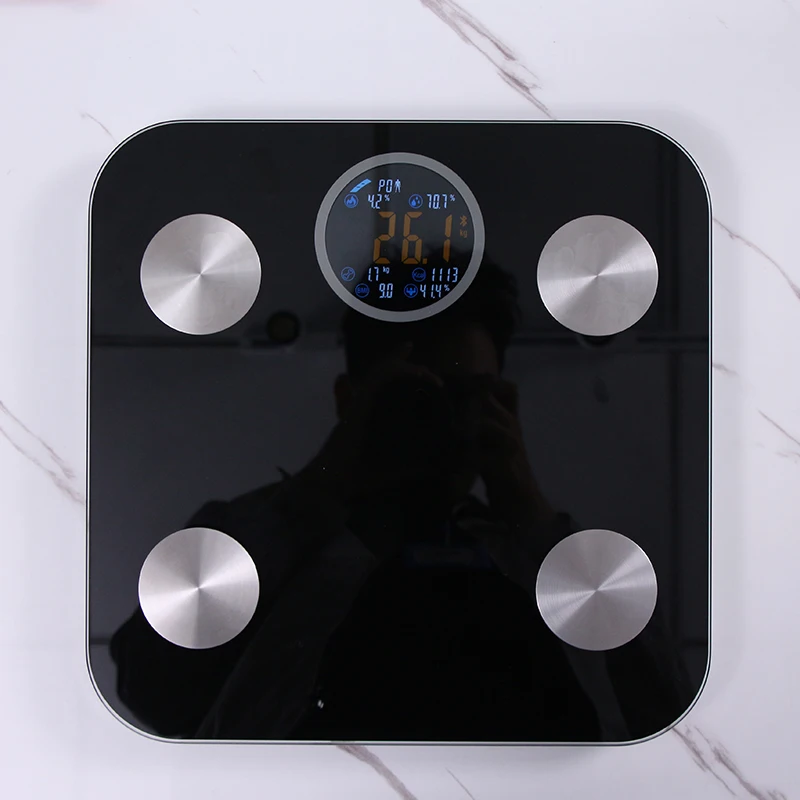 Round LCD digital private label smart bathroom scale with colorful digits