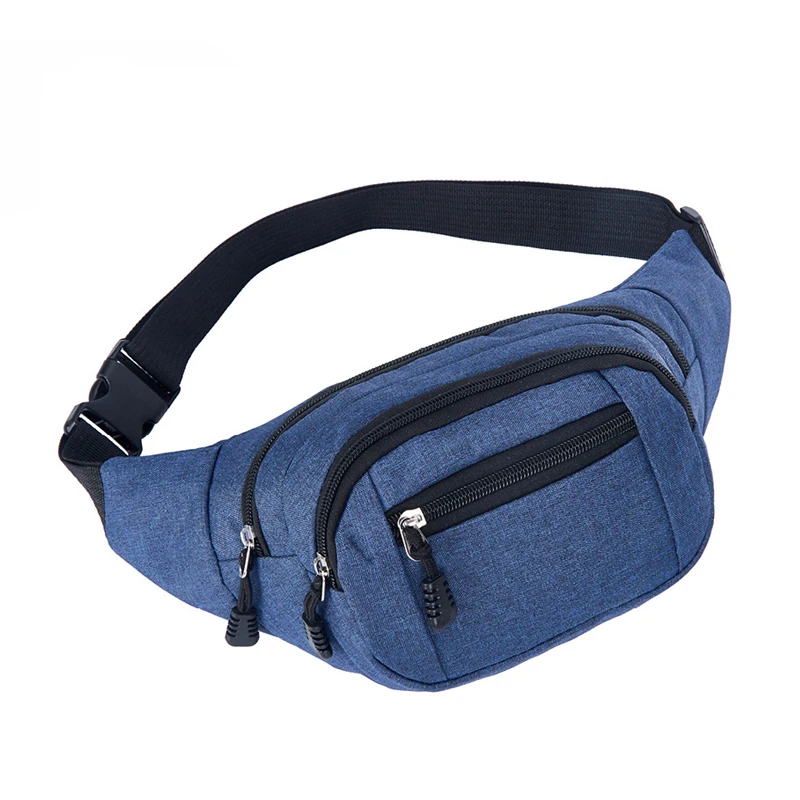 Trending Solid Color Polyester Shoulder Slung Phone Belt Bum Pocket Custom Print Fanny Pack Waist Bag Men