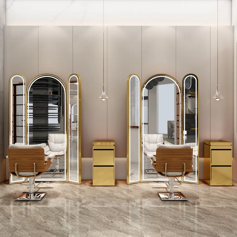 Illuminated Full-length Led Barber Mirror Station Makeup Mirror Desktop Hairdressing Smart Beauty Hair Salon Mirror Station