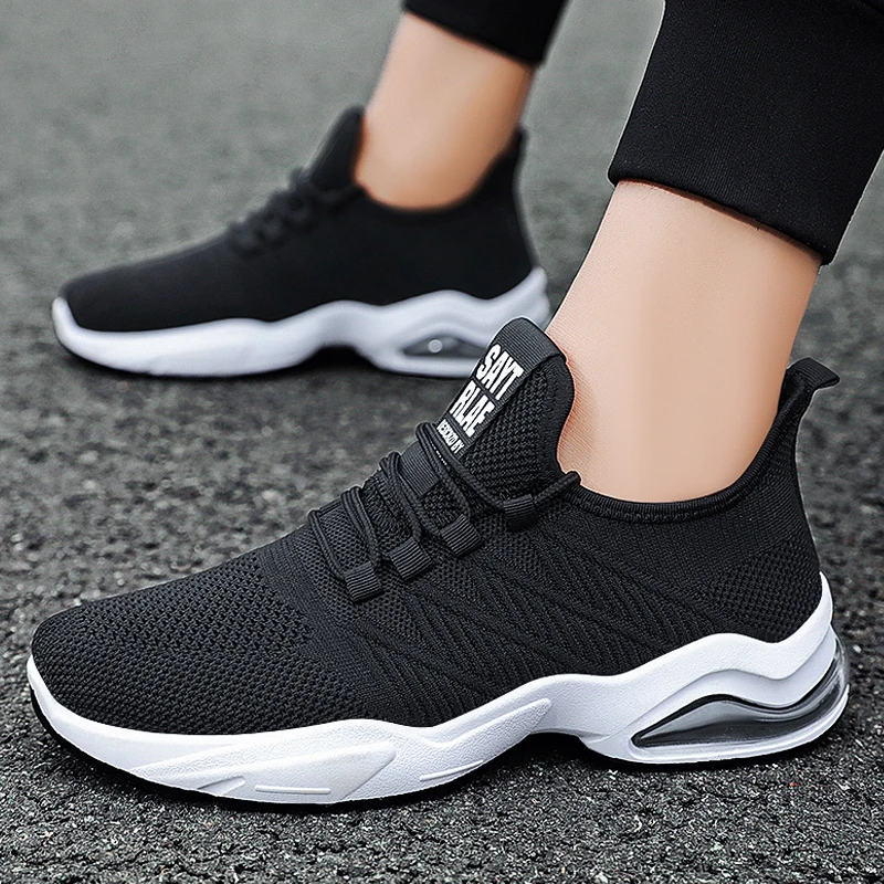 Summer hot style high quality fly woven material casual shoes for men black sneakers