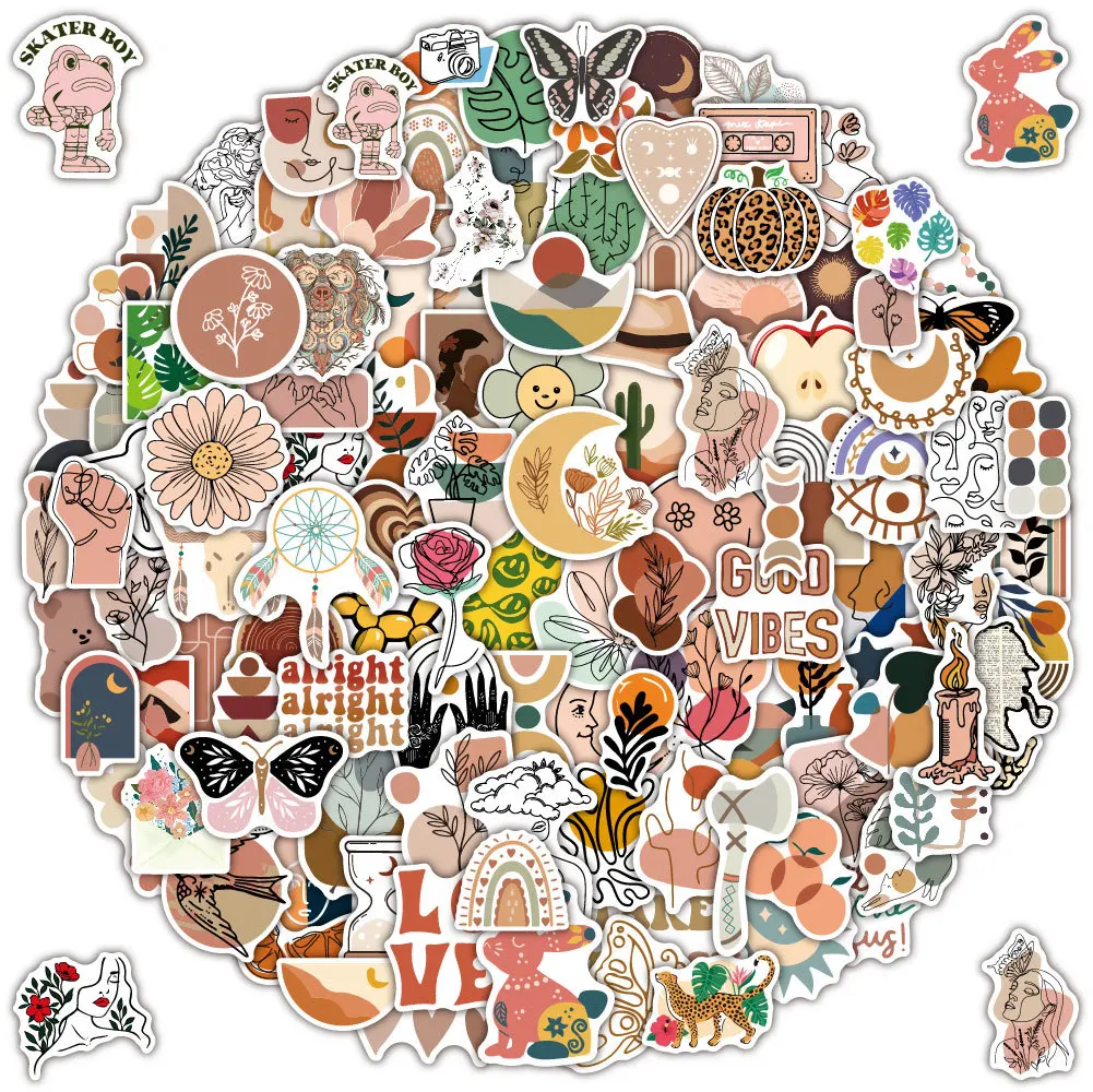 Waterproof customer sticker printing die cut  Boho sticker for water bottle  luggage skateboard  laptop sticker