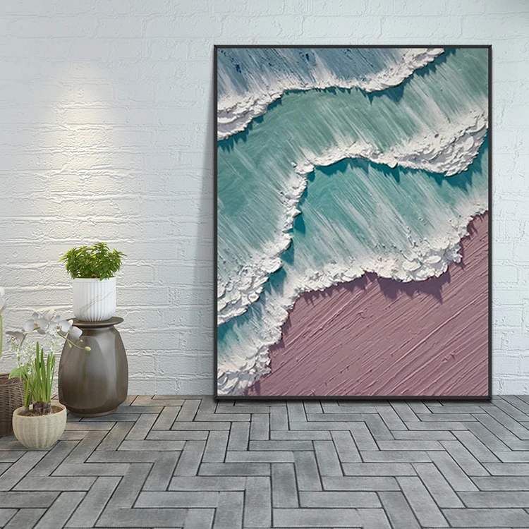 China Dafen Wholesale Ocean Waves Textured Handmade Seascape Decor Oil Painting Style on Canvas Art