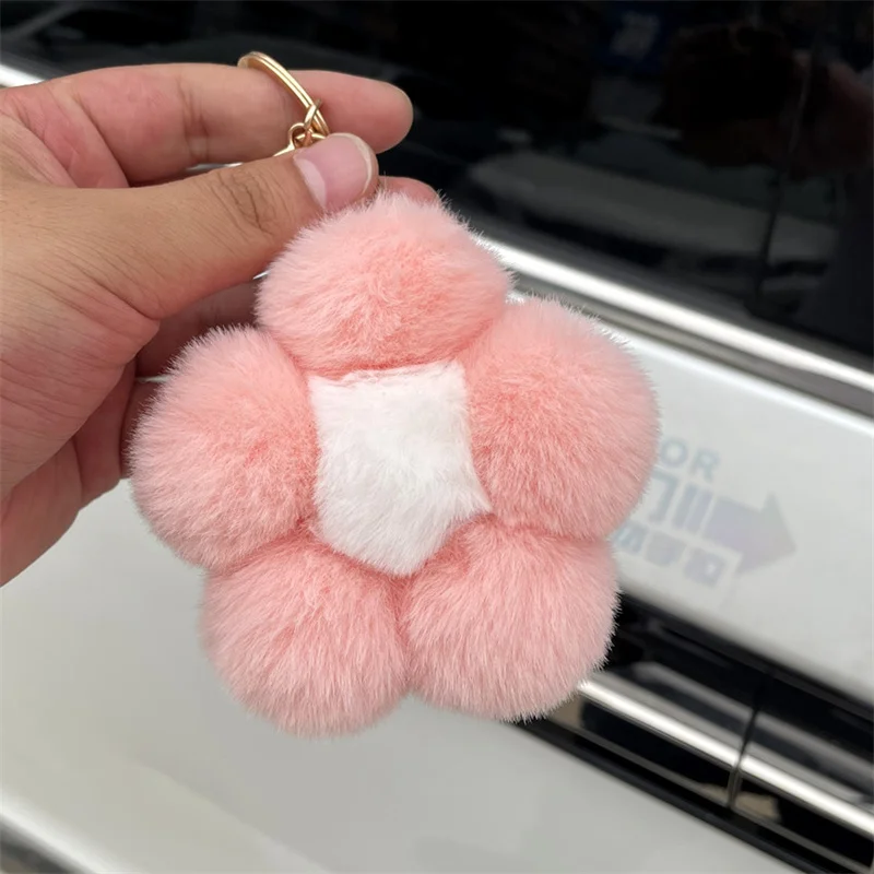 New Korea Style Multicolor Large Fluffy Pom pom Key Ring Accessory Flower PomPom Fur Ball Keychain for Handbag Charm