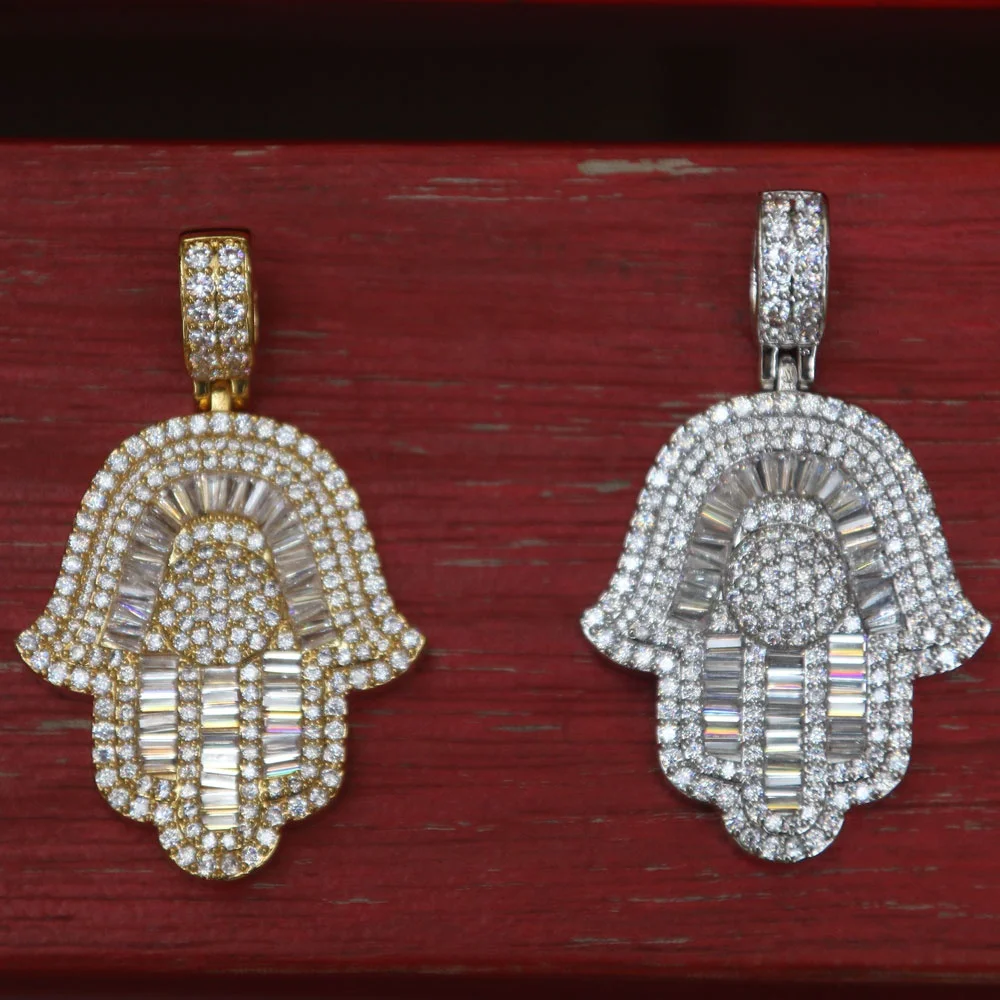 18K Gold  Baguette Hamsa Hand Necklace