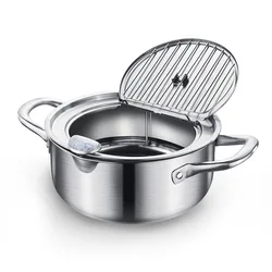 Kitchen Deep Frying Pot Cooking Tools Temperature Control Tempura Fryer Pan Stainless Steel Fried Chicken Pot