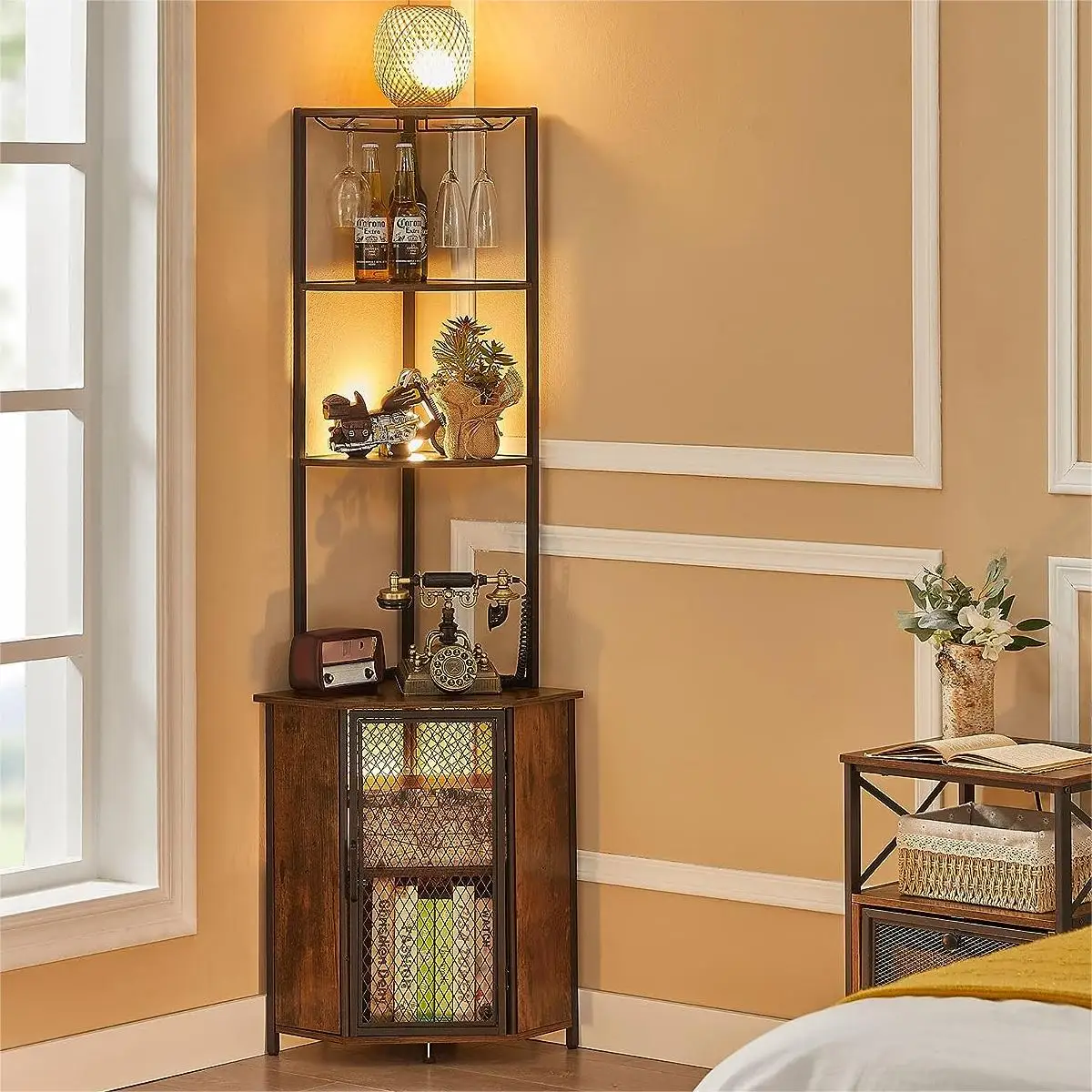 Corner Shelf 63 Inch Tall Storage Cabinet 5-Tier Bookshelf Display Shelves Rack for Living Room Kitchen Balcony Small Space