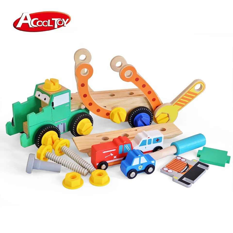 Wooden Carry Truck and 4 Cars Early Learning Vehicle Game Wooden Toy Car Set for Kids