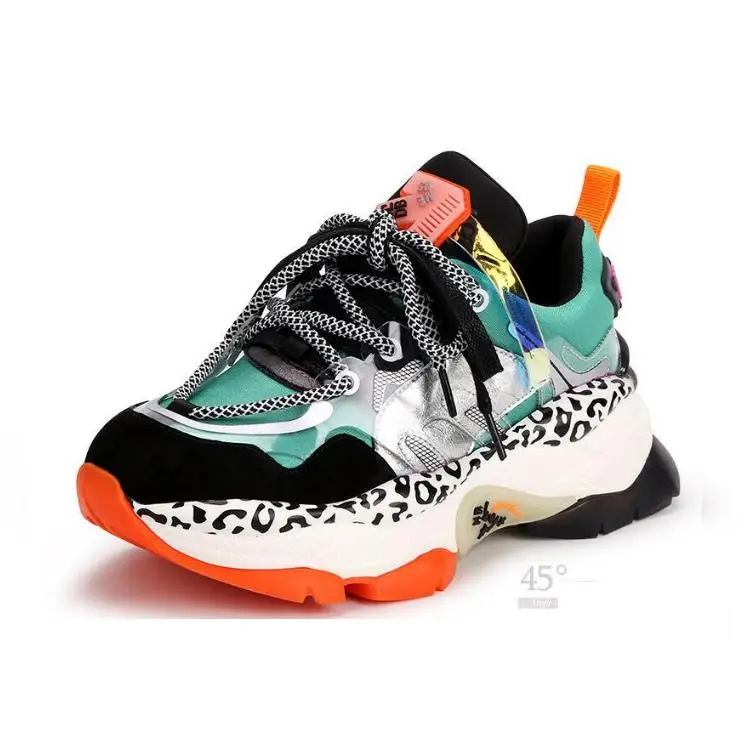 High Quality Genuine leather Sports Shoes Retro Chunky Sneakers for Women Thick Sole Casual Shoes Athletic Dad shoes