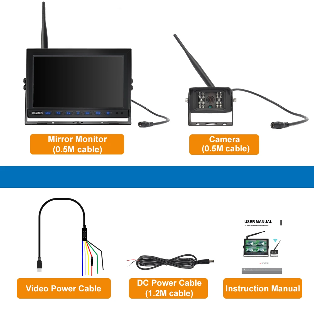 PJAUTO 10.1inch Digital HD DVR Wireless Truck Backup Camera Monitor System Quad View Screen For Truck Bus Farm construction