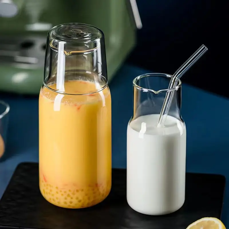 Mini Glass Water Bottle Heat-Resistant Juice Container  Flower Tea Pot Milk Cups  Beverage glass