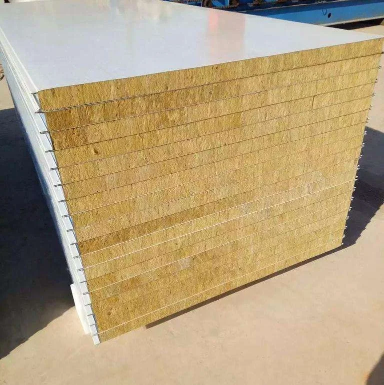 High Quality Fireproof and Insulated PPGI rock wool Wall Sandwich Panel for Prefab Homes