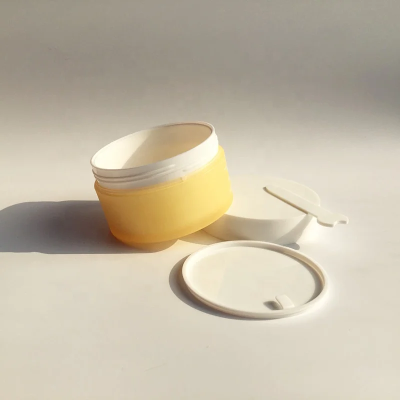 High-end 100ml matte yellow orange double wall PP plastic cream jar for cleansing balm jar with spoon
