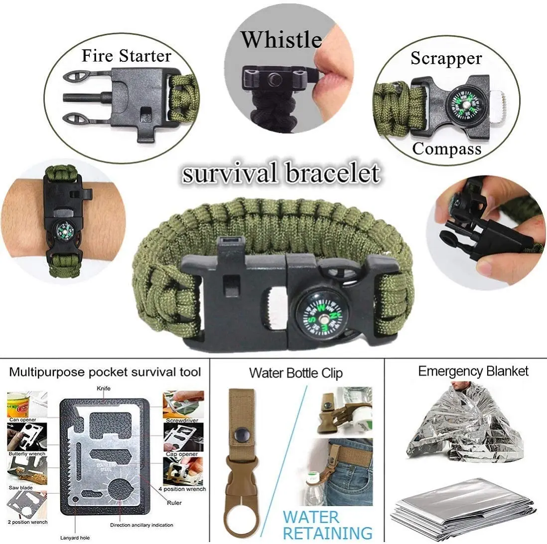 
14 in1 Outdoor Military Travel Camping Hiking Emergency Survival Kit Survival First Aid Kit SOS Tactical Survival Kit Set 