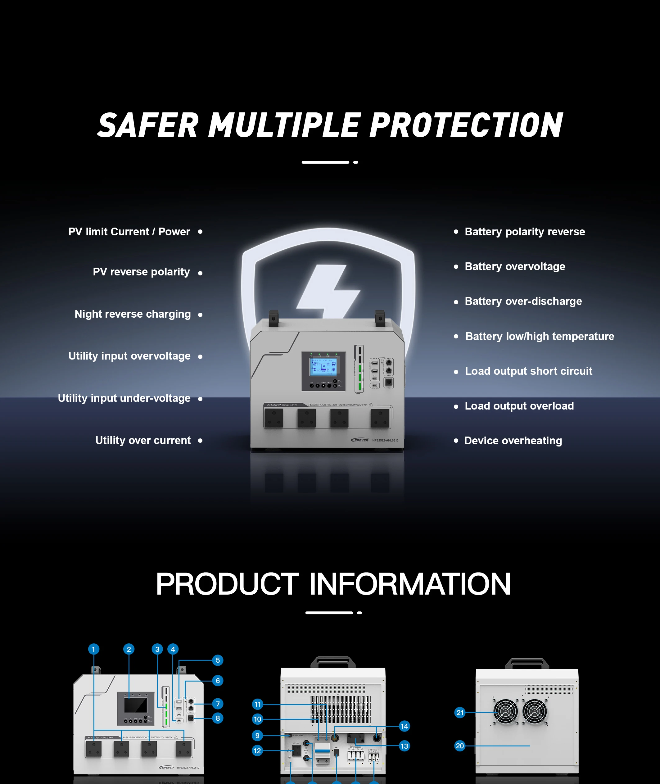 Epever 2500W Power station LiFePO4 Solar Generator 230V EU AF AS Plug Portable Power Station for Emergency Outdoor