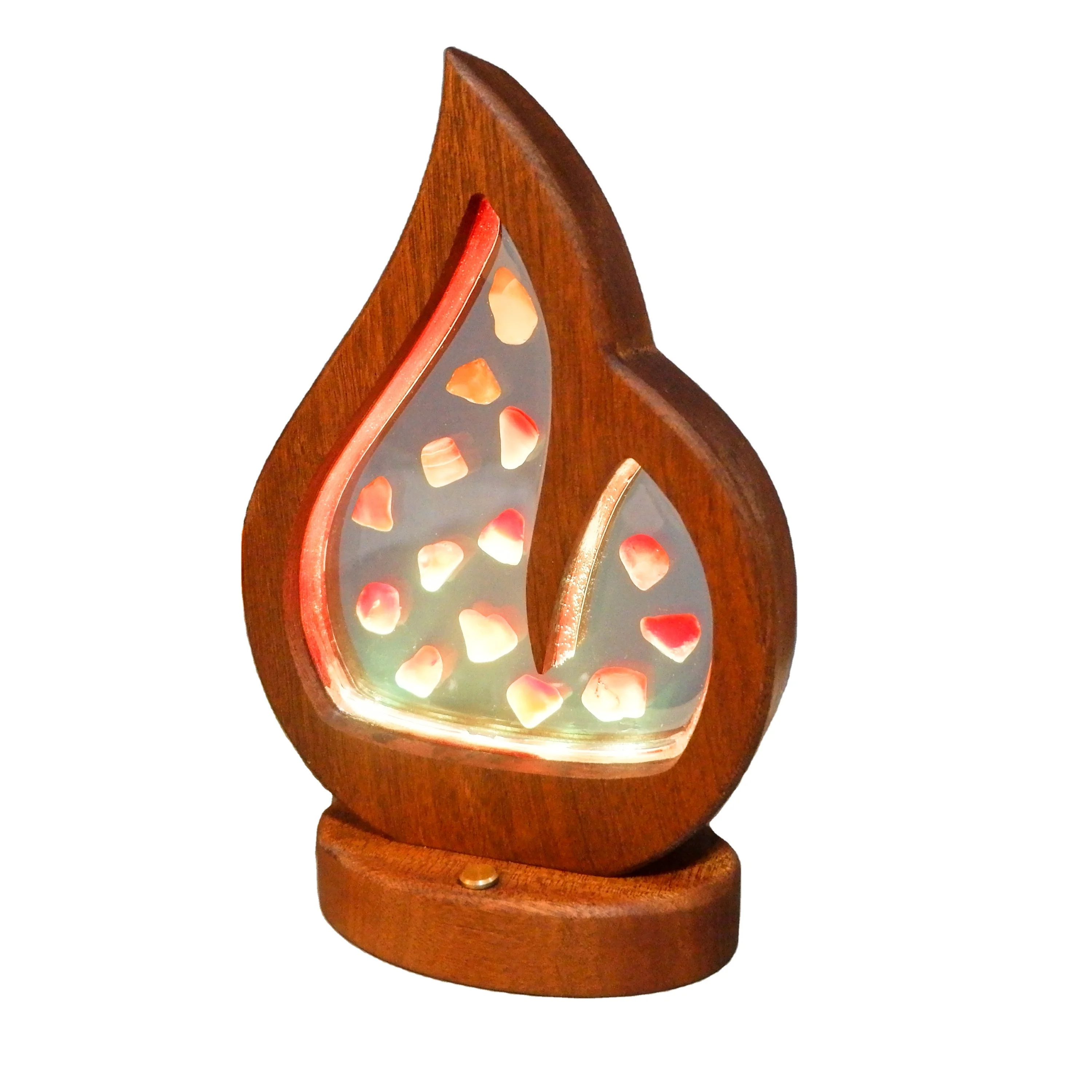 Premium Decor Resin Crafts With Gemstones Inside Touch Sensor Wooden Table Lamp RGB Color Mode Remote Control Wooden Night Light